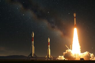 Hordozórakéta indítása a csillagos ég alatt