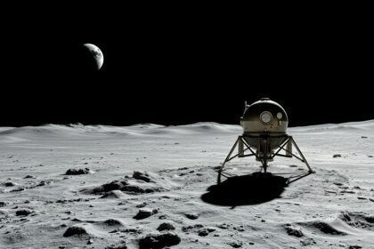 A Luna 9 űrszonda a Hold felszínén, távol a Földdel.