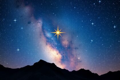 Merak csillag a csillagos ég alatt, Göncölszekér ragyogásával.