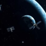 Műholdak keringése a Föld körül az űrben.