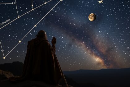 Csillagász nézi a holdfázisokat és a csillagképeket