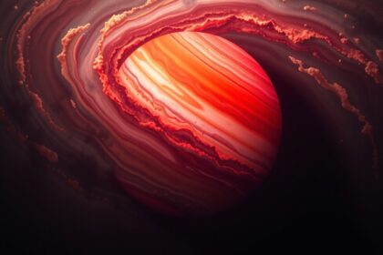 Jupiter bolygó képe a Nagy Vörös Folttal és légköri jelenségekkel