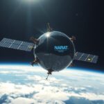 Nano műhold a Föld felett, napenergia-használattal és modern technológiával.