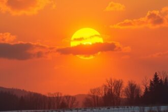 Naplemente télen fák és felhők között