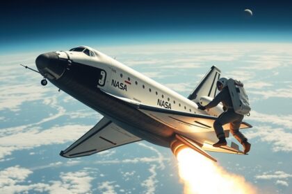 NASA űrsikló fellépés az űrben egy űrhajóssal.