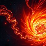 Egy neutroncsillag és a körülötte lévő forró plasmaszálak illusztrációja.