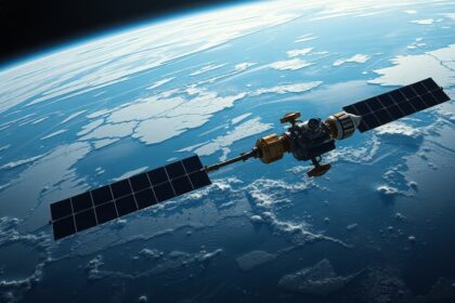 Űrszonda az Earth felszíne felett, geofizikai megfigyelésekhez