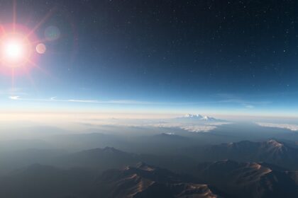 Csillagok és napfény a horizont felett