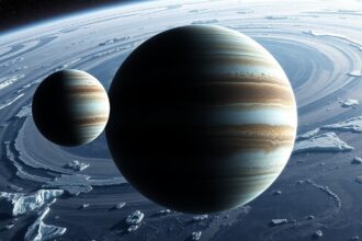 Két óriásbolygó, gázóriások és gyűrűik az űrben.