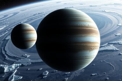 Két óriásbolygó, gázóriások és gyűrűik az űrben.