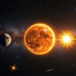 Űrbeli jelenet óriáscsillagokkal és bolygókkal