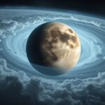 Pasithee, a unique moon of Jupiter surrounded by clouds in space.