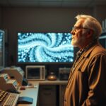 Öreg tudós kozmikus mikrohullámú háttérsugárzással foglalkozó laborban