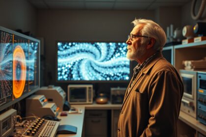 Öreg tudós kozmikus mikrohullámú háttérsugárzással foglalkozó laborban