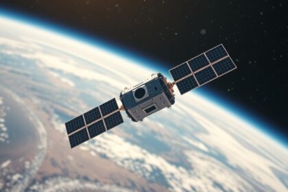 Piko műhold a Föld körüli pályán, napenergiával működve.