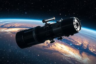 Hubble űrteleszkóp az űrben, csillagok és galaxisok felett
