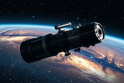 Hubble űrteleszkóp az űrben, csillagok és galaxisok felett