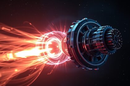 Plazmahajtómű működése az űrutazás során.