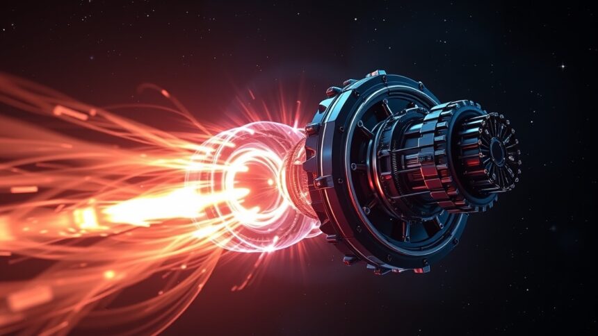 Plazmahajtómű működése az űrutazás során.