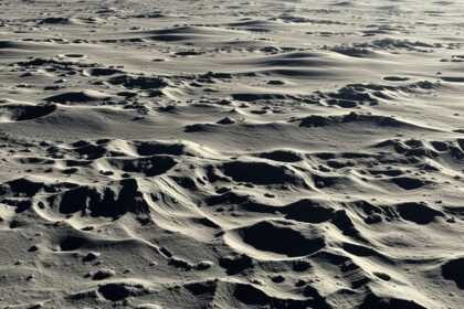 A Hold felszíne, bemutatva annak domborzati formáit és krátereit.