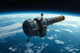 Hubble űrteleszkóp az űrben, a Föld felett lebegve