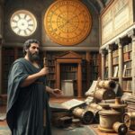 Ptolemaiosz Klaudiosz az ókori tudomány könyvtárában.