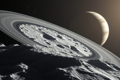 Rhea, a Szaturnusz második legnagyobb holdja részletes képe.