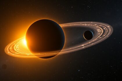 Bolygó gyűrűkkel és csillagokkal az univerzumban