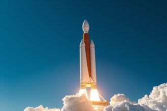 NASA SLS rakéta indítása a fellegek fölött