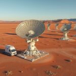 Négyzetkilométeres Rádiótávcső antennái sivatagi környezetben