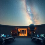 Csillagászati kutatás egy modern obszervatóriumban a galaxis alatt.