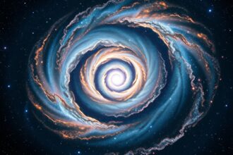 Gyönyörű spirálgalaxis, csillagokkal teli űrben.
