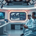 Két kutató a jövőbeli űrkutatási laboratóriumban