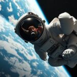 Űrhajós a világűrben, a Föld háttérrel