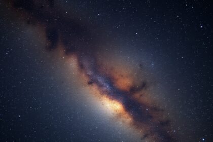 A Tejút galaxis látványa, csillagokkal és porfelhőkkel.