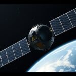 Telstar műhold az űrben, napenergia paneleket használva.