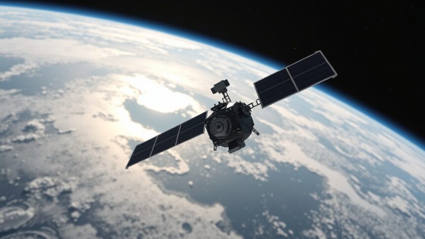 Telstar 2 műhold az űrben, Föld háttérrel