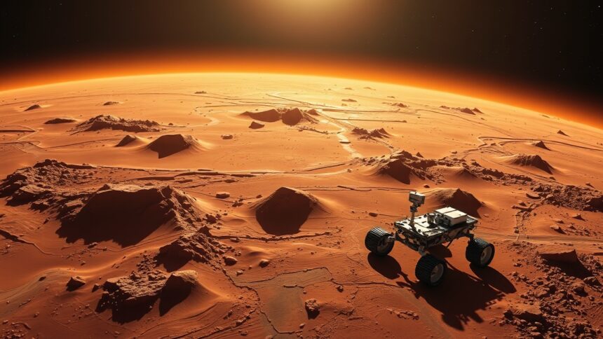Zhurong rover on Mars surface exploring the red planet
