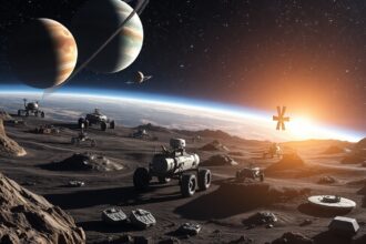 Űreszközök a Holdon, bolygók és űrkutatás látványos képe