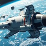 Űrhajó a Föld körül keringve, űrrészletekkel