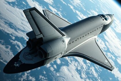 Space Shuttle űrrepülőgép az űrben, felhők fölött