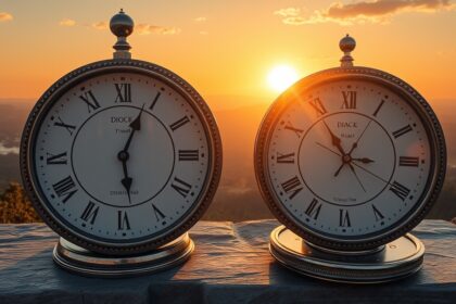 Két óra naplementében, a valódi nap és középnap témához kapcsolódva.