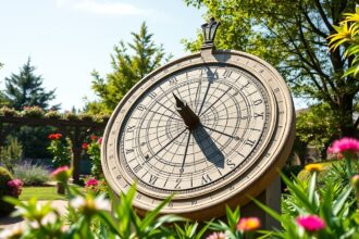 Napóra a kertben, napfényben, virágokkal körülvéve.