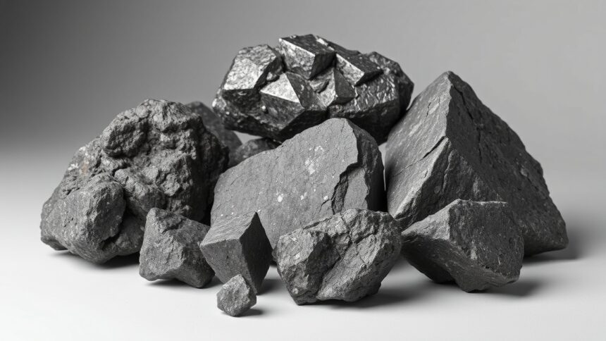 Vasmeteoritok különböző formái és típusaik egy halomban