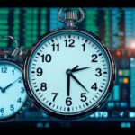 Két óra világidő és digitális grafikon háttérrel