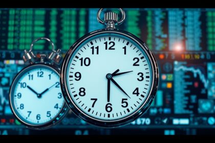 Két óra világidő és digitális grafikon háttérrel