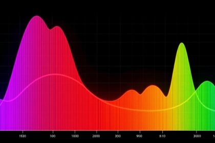 Vonalas színkép grafikus ábrázolása eltérő hullámhosszúságú fényvonalakkal.
