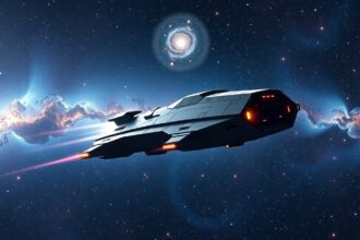 Űrhajó a csillagközi térben intergalaktikus utazás során