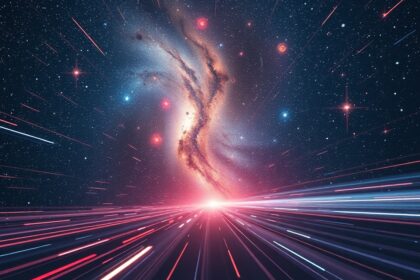 Kozmológiai vöröseltolódás illusztráció az univerzumban