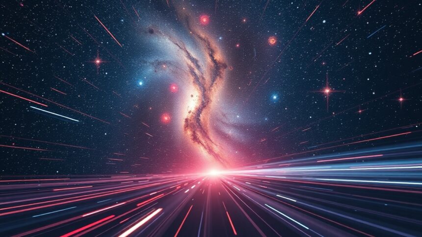 Kozmológiai vöröseltolódás illusztráció az univerzumban